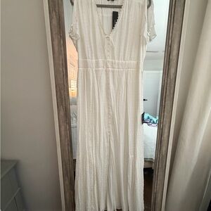 Lulu's Ivory Eyelet V-Neck Maxi Dress